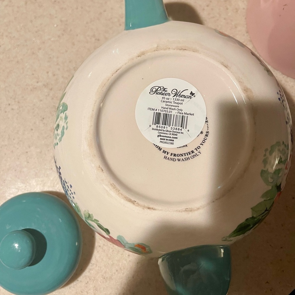 The Pioneer Woman Teal and Cream Floral Teapot - Picture 11 of 13